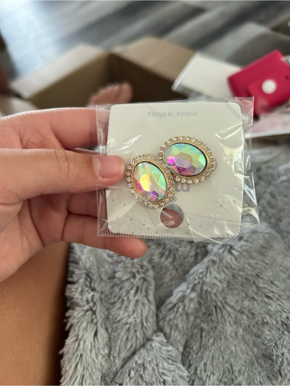 4/$50 Iridescent Oval Crystal Stud Earrings - Women Accessories